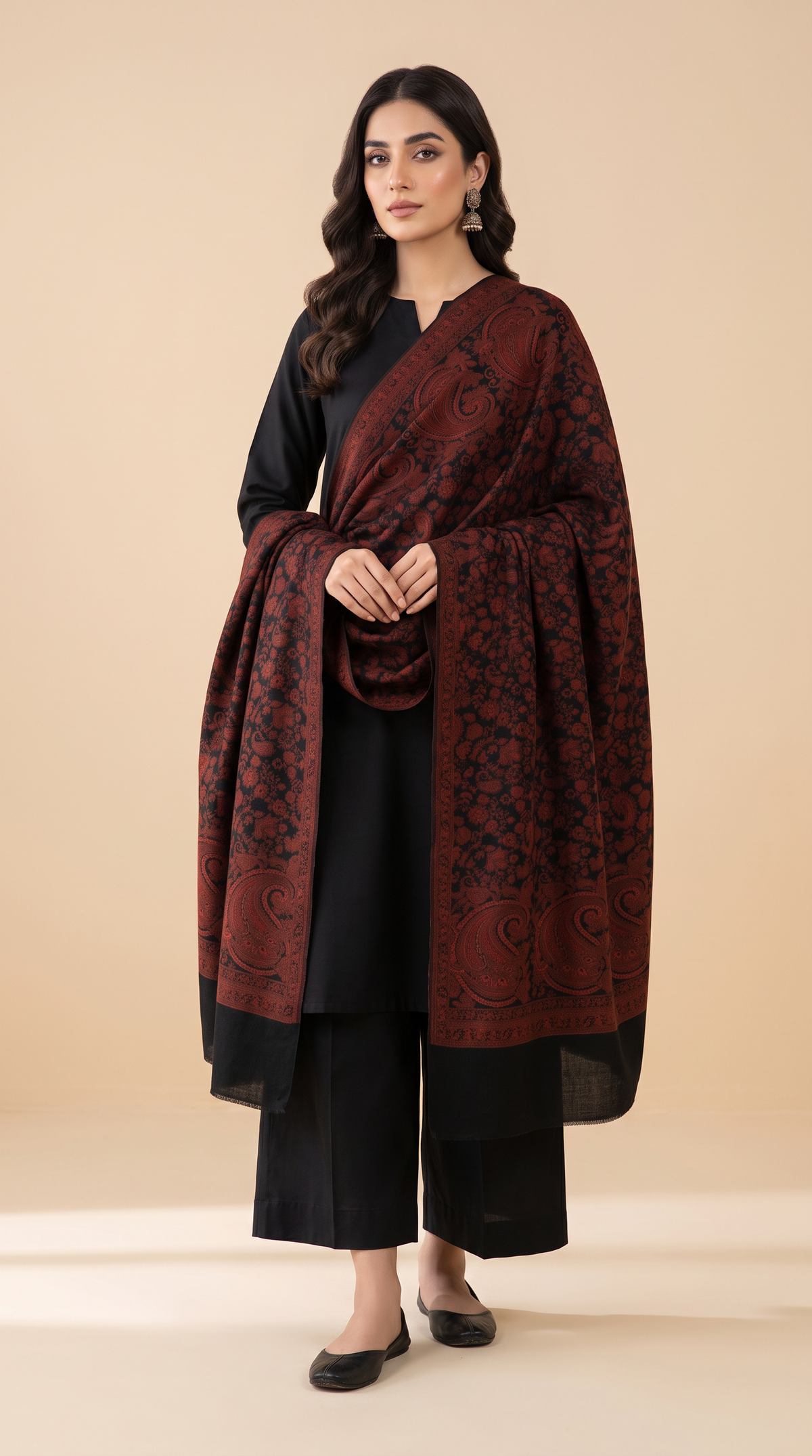 Kaani Pashmina Wool Shawl- Black