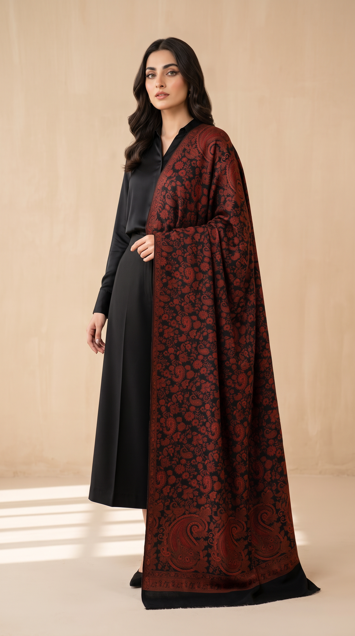 Kaani Pashmina Wool Shawl- Black