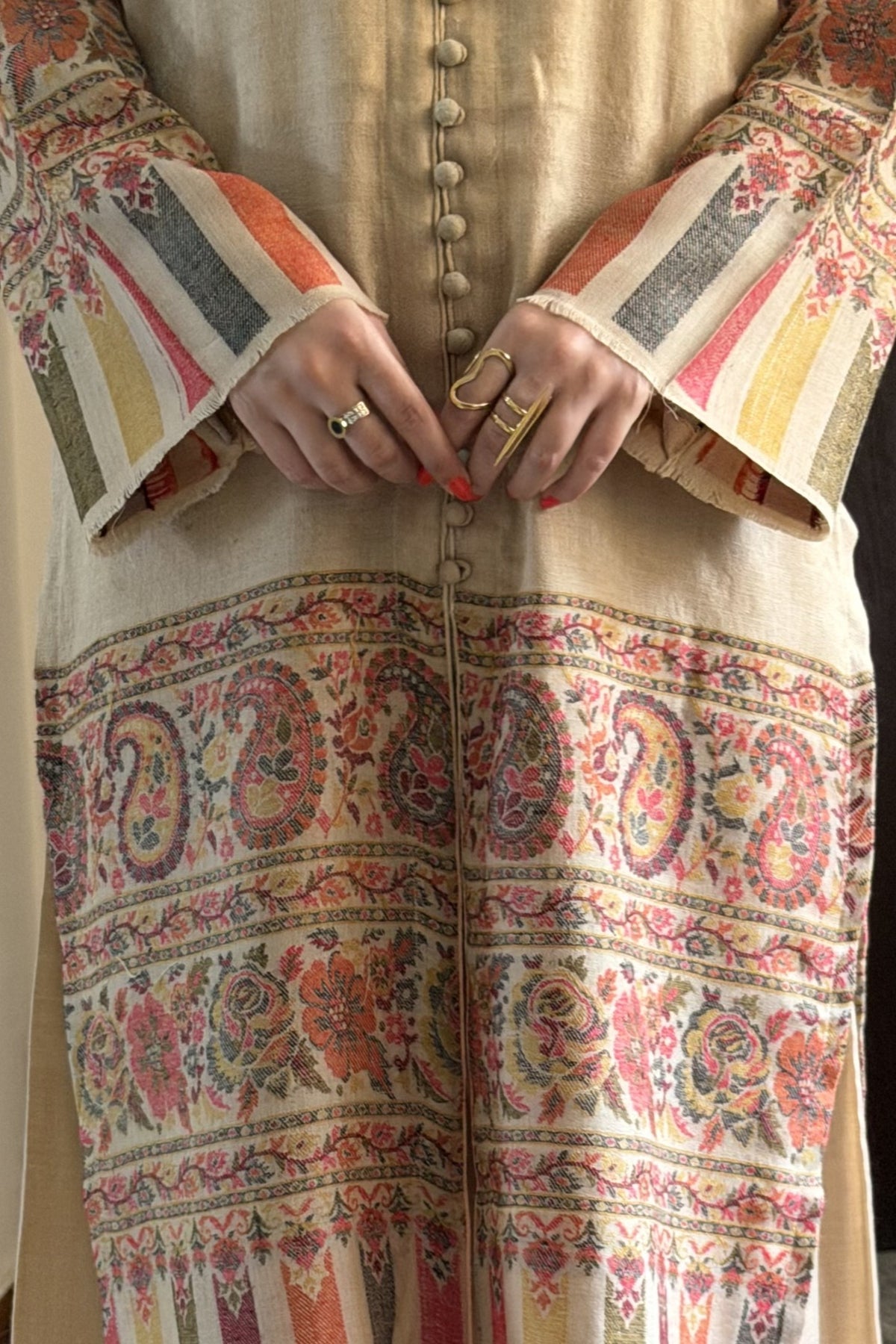 Beige Artisanal Hand-Woven Pashmina Kaani Coord Set