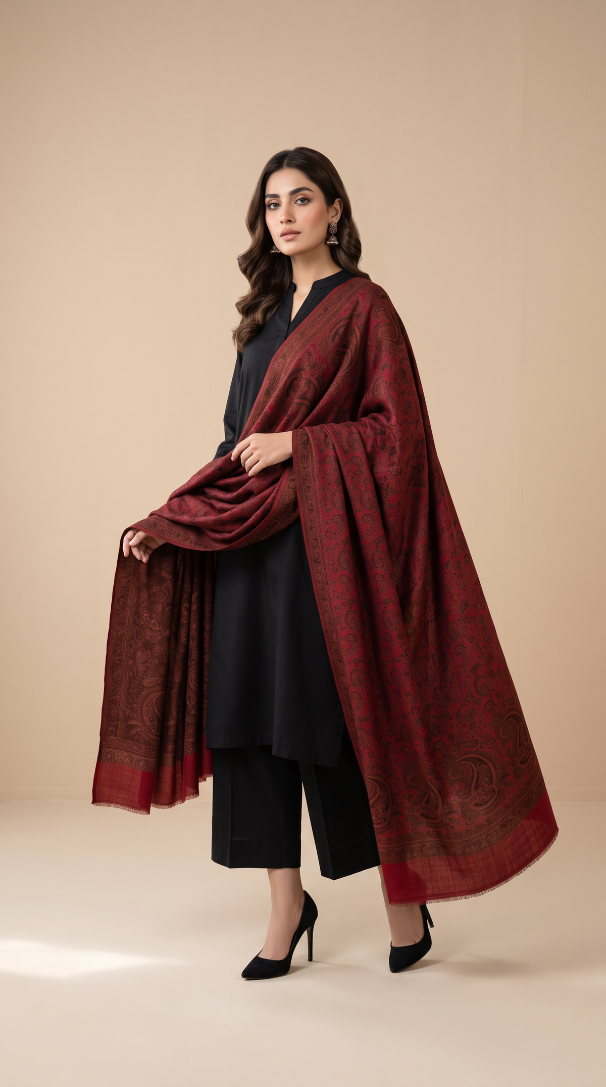Kaani Pashmina Wool Shawl- Maroon