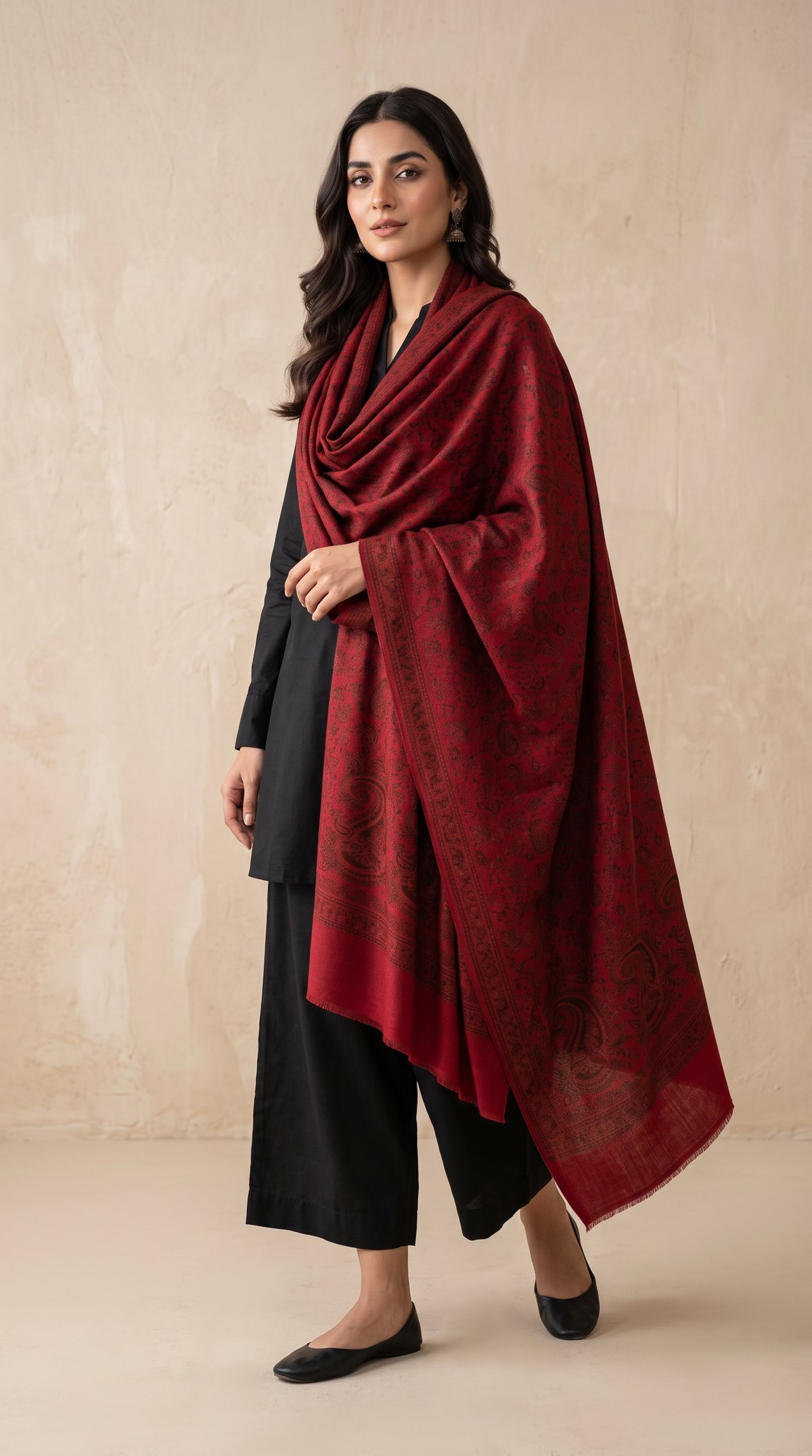 Kaani Pashmina Wool Shawl- Maroon