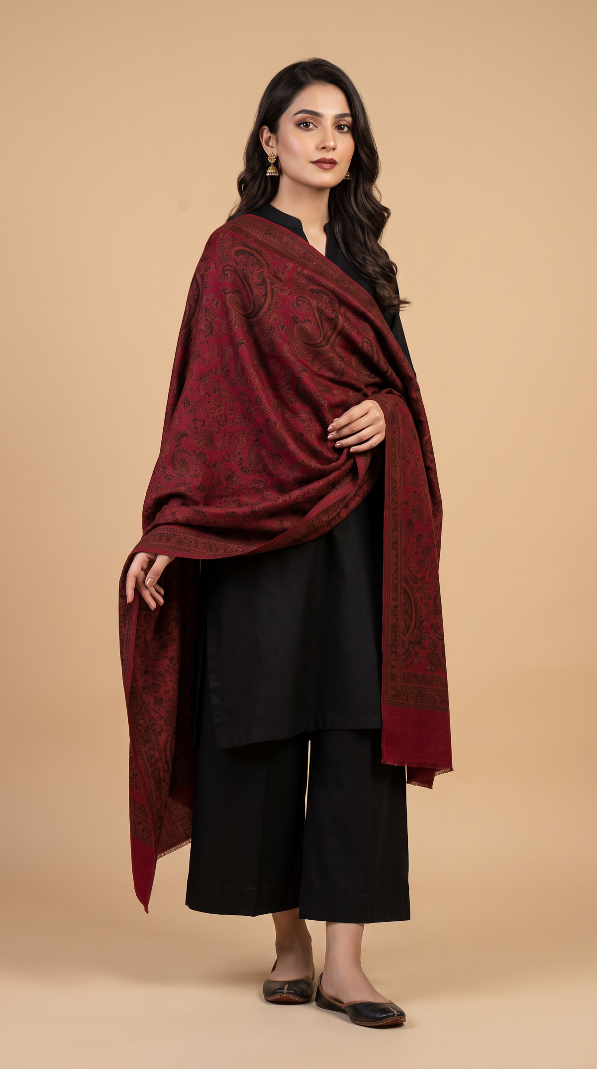 Kaani Pashmina Wool Shawl- Maroon