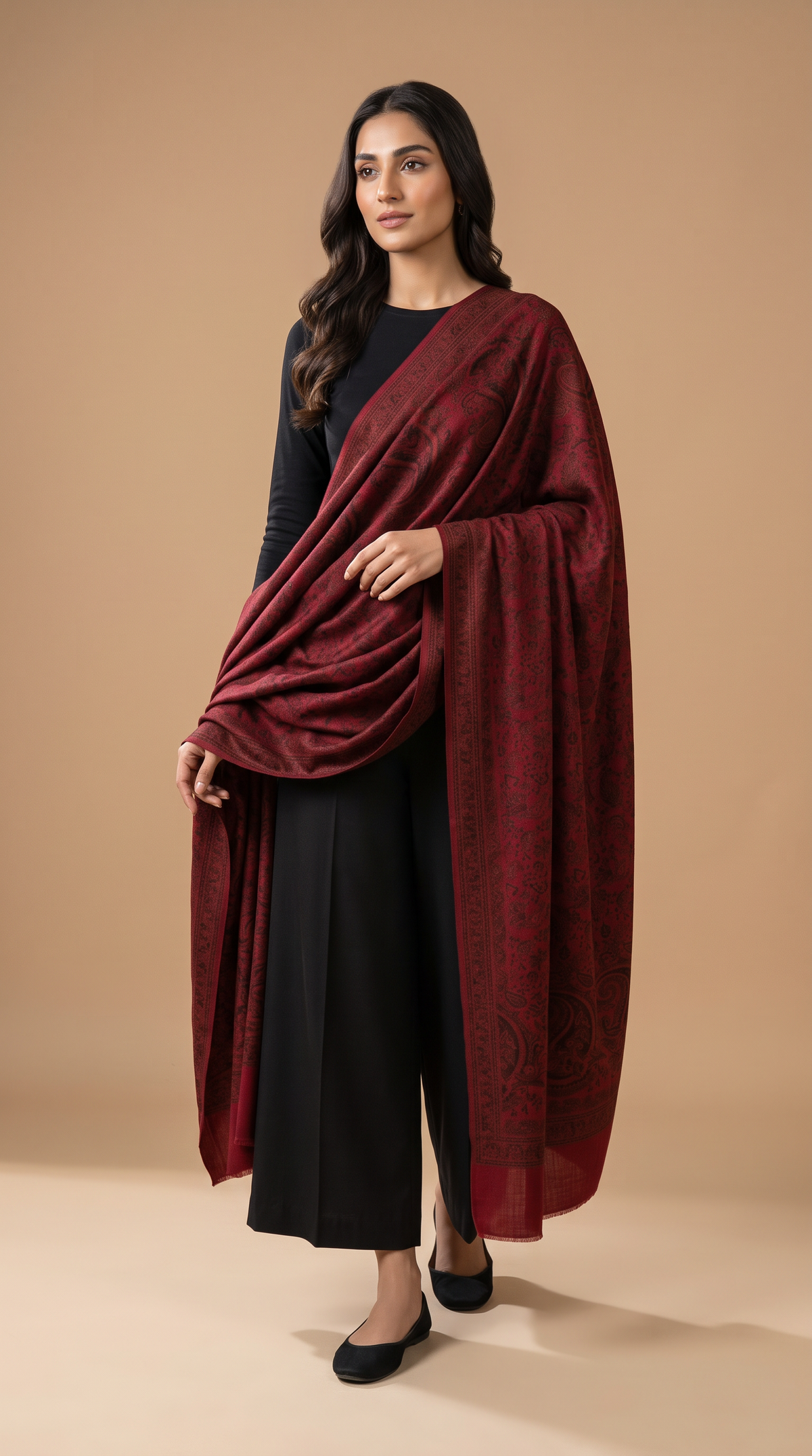 Kaani Pashmina Wool Shawl- Maroon