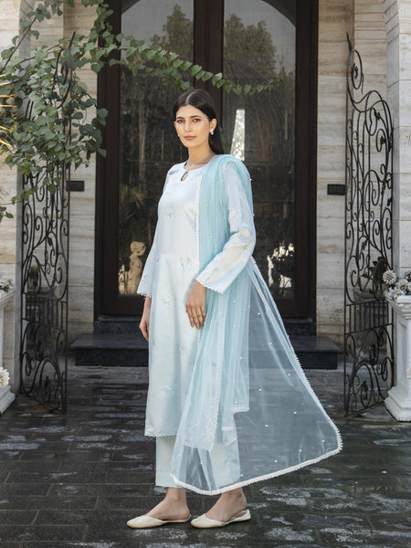 Ice Blue Raw Silk 3pc Suit