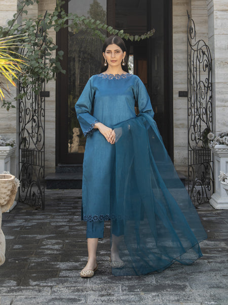 Teal Raw Silk 3pc Suit