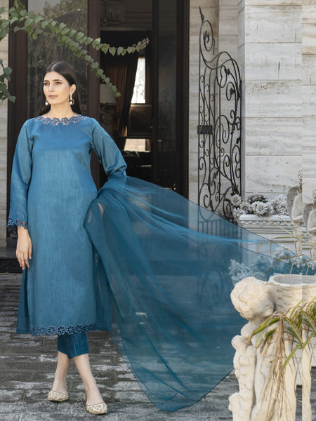 Teal Raw Silk 3pc Suit