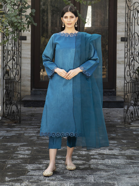 Teal Raw Silk 3pc Suit