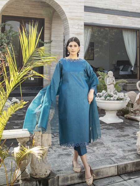 Teal Raw Silk 3pc Suit