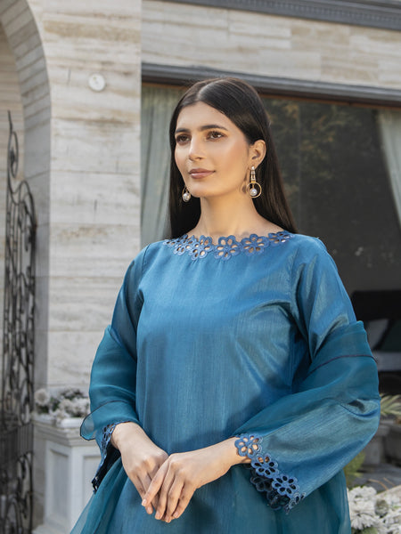 Teal Raw Silk 3pc Suit