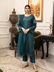 Dark Teal Embroidered Silk 3pc Suit