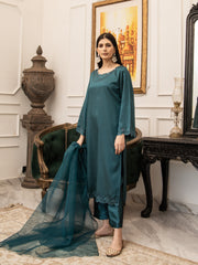 Dark Teal Embroidered Silk 3pc Suit
