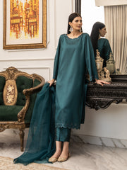 Dark Teal Embroidered Silk 3pc Suit