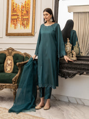 Dark Teal Embroidered Silk 3pc Suit