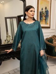 Dark Teal Embroidered Silk 3pc Suit