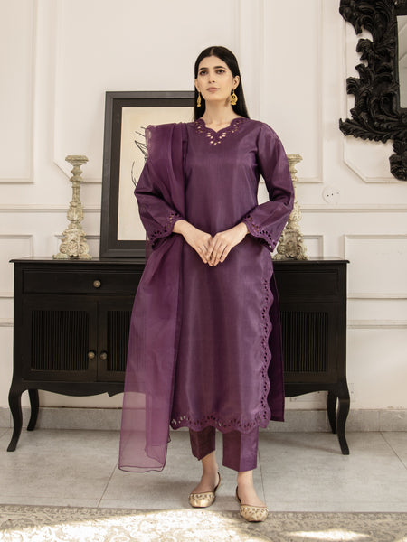Dark Purple Raw Silk 3pc Suit