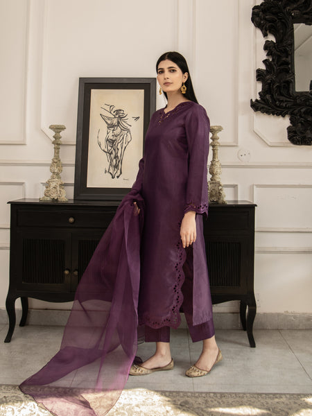Dark Purple Raw Silk 3pc Suit
