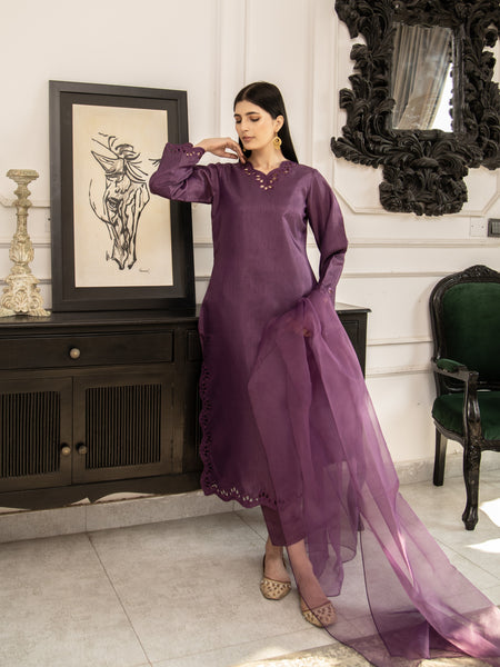 Dark Purple Raw Silk 3pc Suit