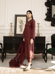 Dark Maroon Embroidered Silk 3pc Suit