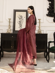 Dark Maroon Embroidered Silk 3pc Suit