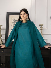 Sea Green Embroidered Raw Silk 3pc Suit