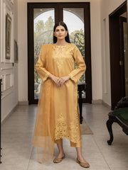 Gold Raw Silk Embroidered 3pc Suit