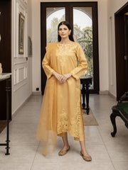 Gold Raw Silk Embroidered 3pc Suit
