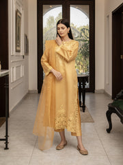 Gold Raw Silk Embroidered 3pc Suit