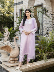 Lilac Embroidered Raw Silk 3pc Suit