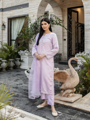 Lilac Embroidered Raw Silk 3pc Suit