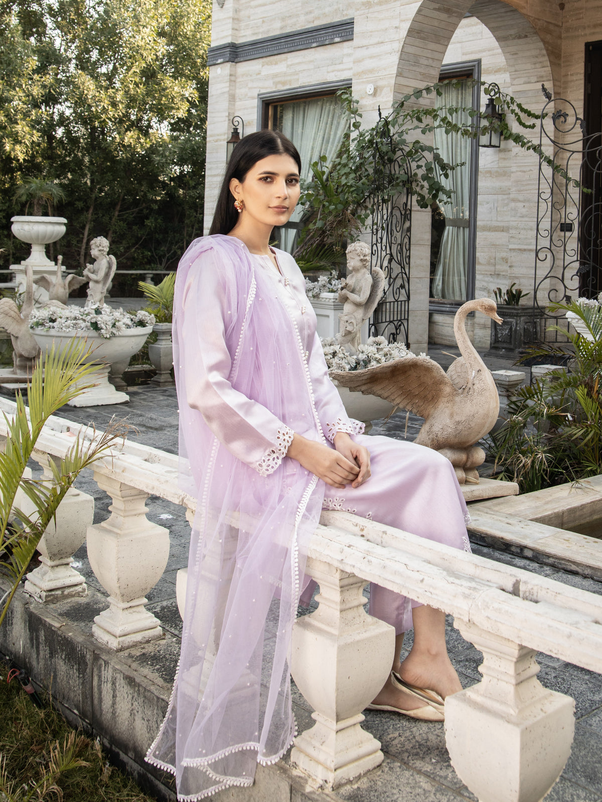 Lilac Embroidered Raw Silk 3pc Suit