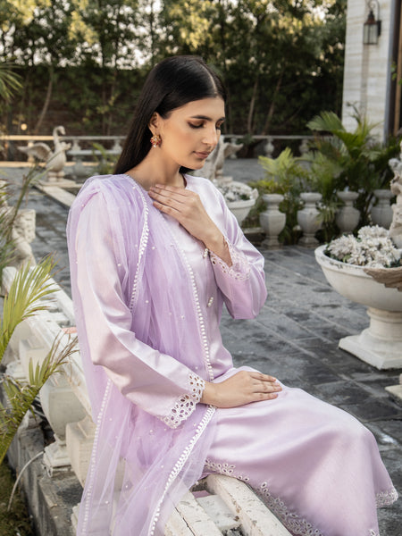 Lilac Embroidered Raw Silk 3pc Suit
