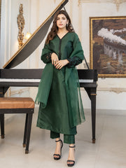 Bottle Green Embroidered Raw Silk 3pc Suit