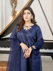 Navy Blue Raw Silk 3pc Suit
