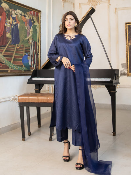 Navy Blue Raw Silk 3pc Suit