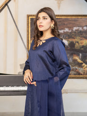 Navy Blue Raw Silk 3pc Suit