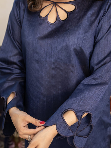 Navy Blue Raw Silk 3pc Suit