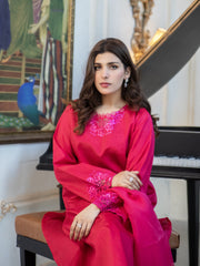 Pink Embroidered Raw Silk 3pc Suit