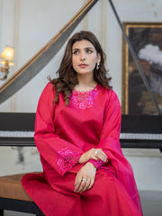 Pink Embroidered Raw Silk 3pc Suit
