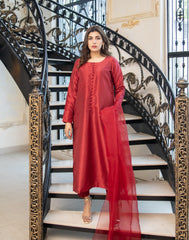 Crimson Maroon Raw Silk 3pc Suit