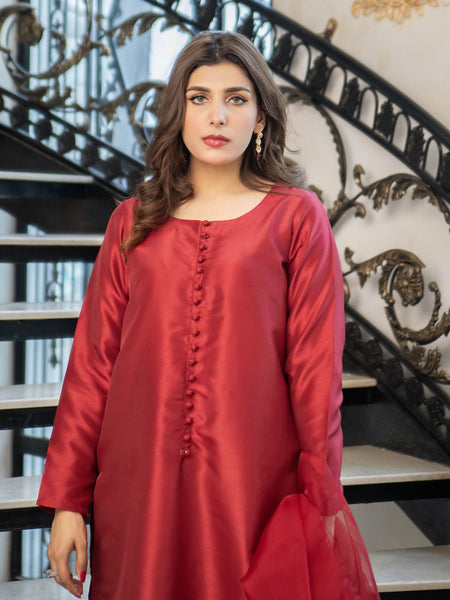 Crimson Maroon Raw Silk 3pc Suit