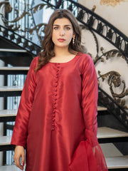 Crimson Maroon Raw Silk 3pc Suit