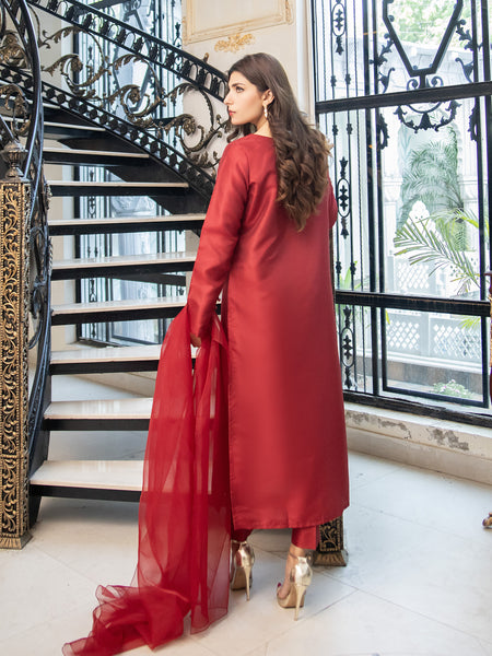 Crimson Maroon Raw Silk 3pc Suit