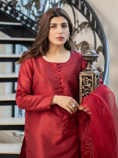 Crimson Maroon Raw Silk 3pc Suit