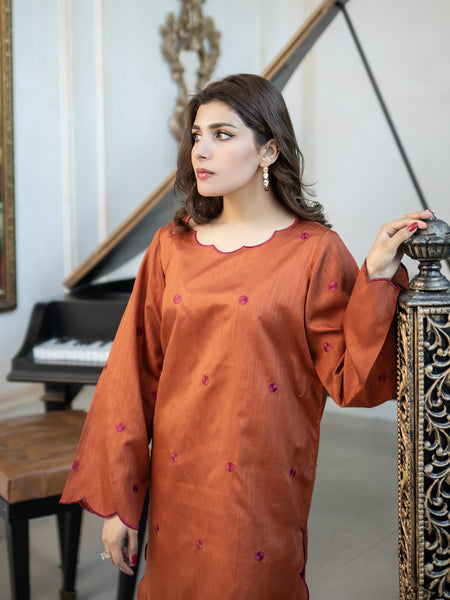 Rust Embroidered Raw Silk 3pc Suit