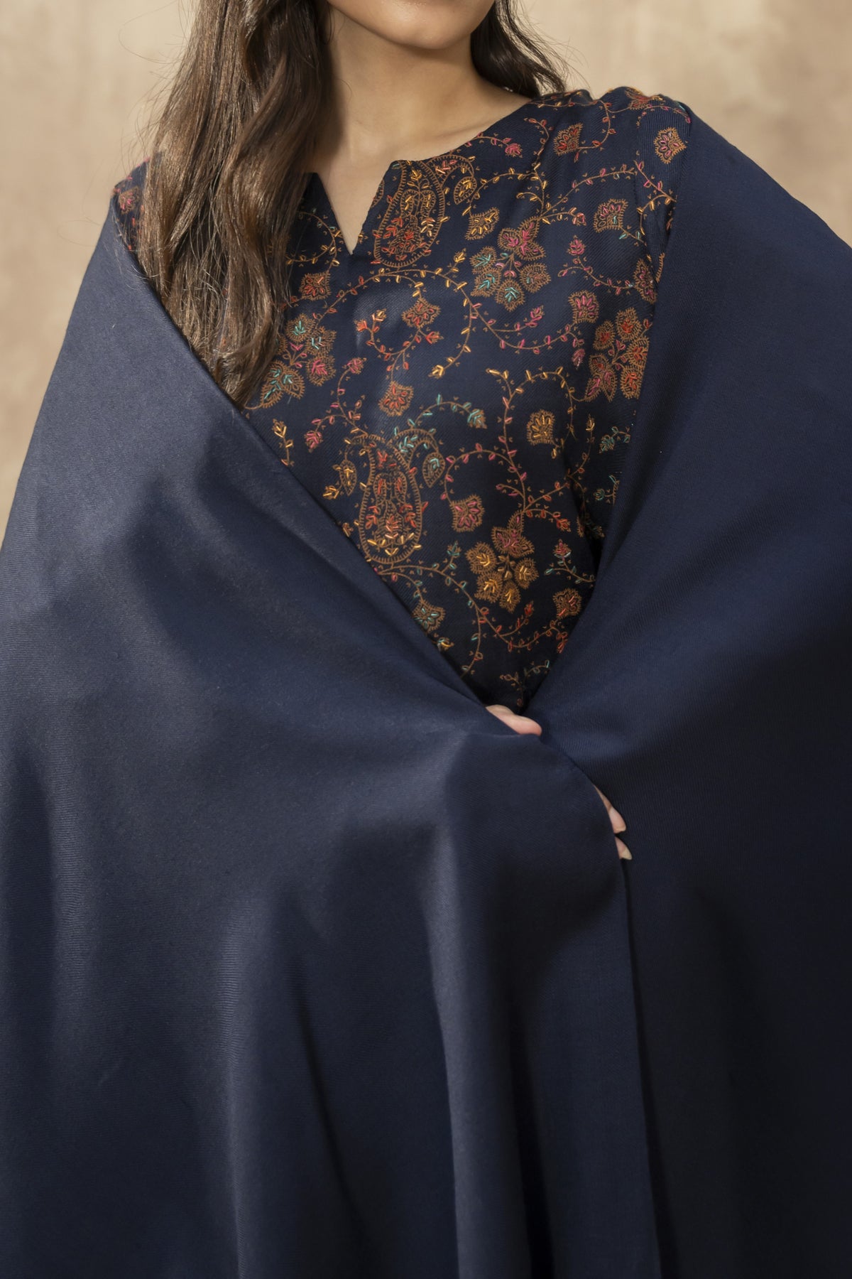 Plain Pashmina Wool Shawl- Navy Blue