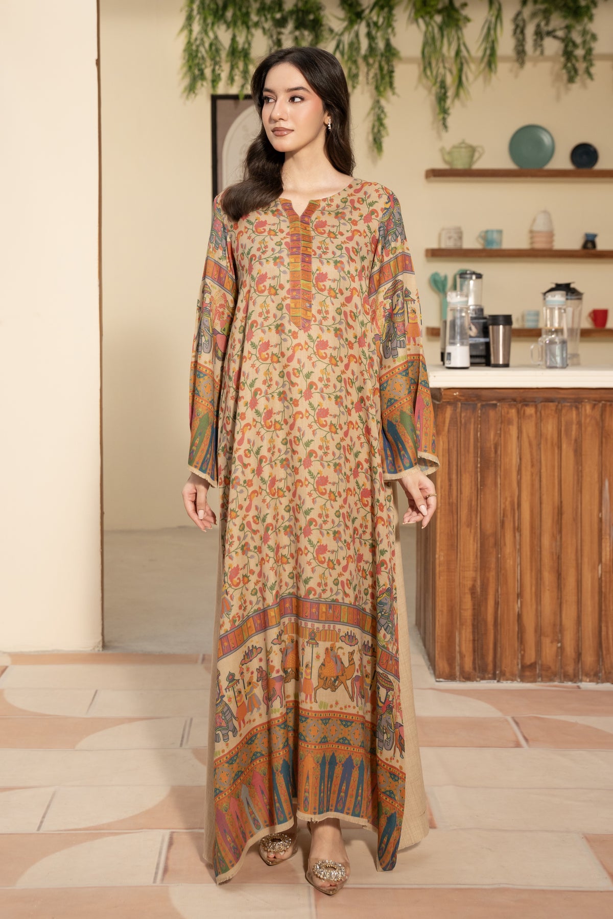 Darbar-e-Mughal Pashmina Wool Kaftan Set (with trouser)