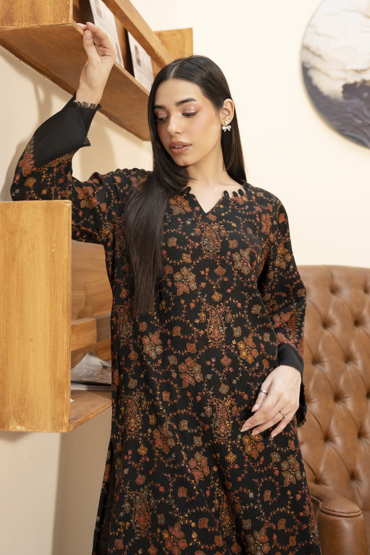 Hand Embroidered Pashmina Wool Coord Set - Black