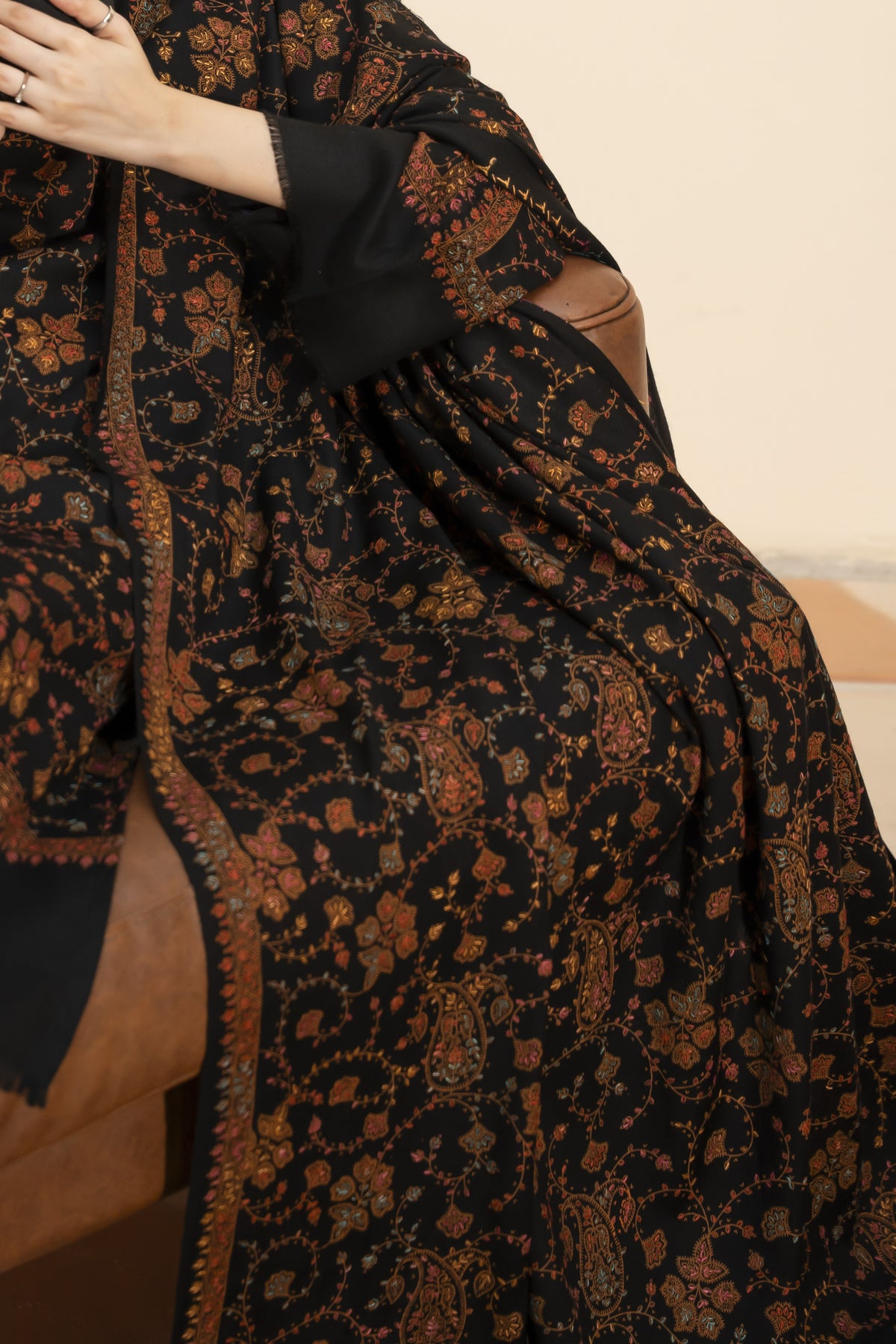 Black Pashmina Needlework Shawl
