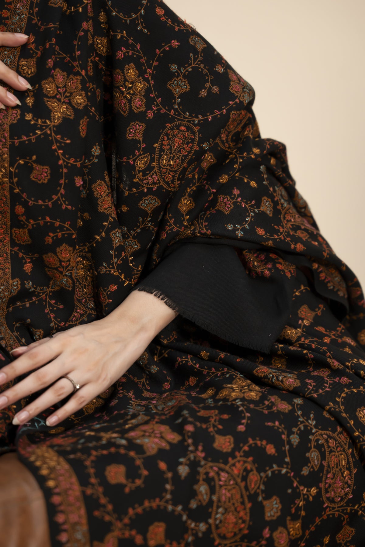 Black Pashmina Needlework Shawl