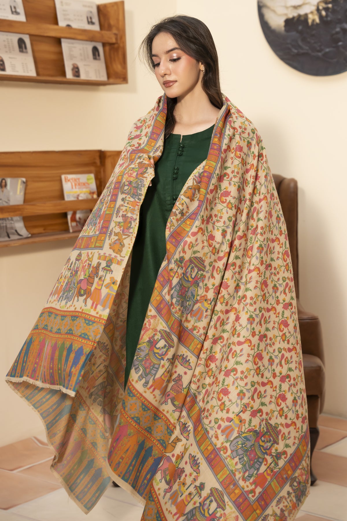 Printed Mughal Darbar Pashmina Wool Shawl